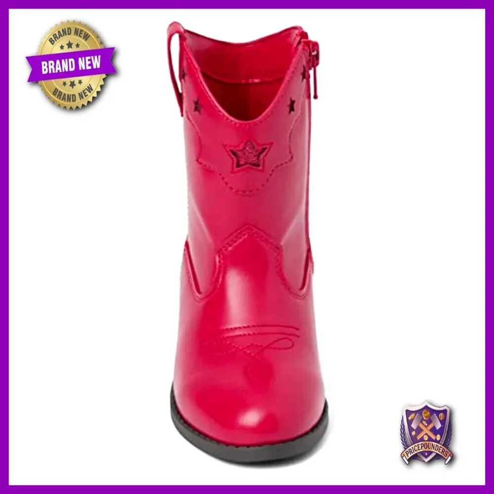Toddler Cowgirl Boots Western Embroidered Stars Faux Leather Pull-Tabs